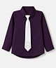 Babyoye Satin Knit Full Sleeves Solid Party Shirt With Bear Printed Tie - Purple