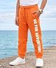 Pine Kids Knit Full Length Lounge Pant With Pockets & Text Print - Orange