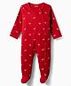 Babyhug Cotton Knit Full Sleeves Bow Printed Sleepsuit - Red