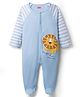 Babyhug Cotton Knit Full Sleeves Striped Sleepsuit Nightwear With Lion Patch - Light Blue