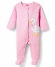 Babyhug Cotton Knit Full Sleeves Footed Sleepsuit with Duck & Polka Dot Print - Pink