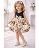 ShopperTree Cotton Woven Sleeveless Floral Printed & Bow Applique Detailed Balloon Dress - Multi Colour
