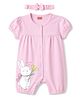 Babyhug 100% Cotton Interlock Knit Half Sleeves Bunny Printed Romper With Hairband - Pink