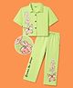 OLLINGTON ST. Cotton Knit Half Sleeves Butterfly & Floral Printed Top & Pant Set  -Multicolour & Lime Green