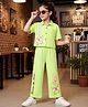 OLLINGTON ST. Cotton Knit Half Sleeves Butterfly & Floral Printed Top & Pant Set  -Multicolour & Lime Green