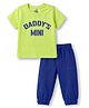 Doodle Poodle 100% Cotton Knit Half Sleeves Text Printed T-Shirt & Pant Set- Lime Green & Navy Blue