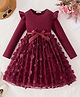 Mark & Mia Full Sleeves Party Dress With Floral Applique - Maroon
