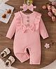 Mark & Mia Cotton Frill Detailing Solid Winter Wear Onesies & Romper With Bow Applique - Pink