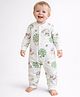 Little Surprise Box Cotton Knit Full Sleeves Raccoon & Leaf Printed Romper - Cream