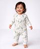 Little Surprise Box Cotton Knit Full Sleeves Leaves Printed Romper - Cream