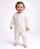 Little Surprise Box Cotton Knit Full Sleeves Elephant Printed Romper - Cream