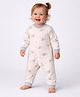Little Surprise Box Cotton Knit Full Sleeves Elephant Printed Romper - Cream