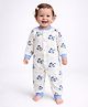 Little Surprise Box Cotton Knit Full Sleeves Plane Printed Romper - Blue