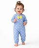 Little Surprise Box Cotton Knit Full Sleeves Stars Printed Bow Applique Detailed Romper - Blue
