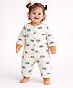 Little Surprise Box Cotton Knit Full Sleeves Submarines Printed Romper - Brown