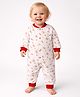 Little Surprise Box Cotton Knit Full Sleeves Teddy & Candy Cane Printed Romper - Red