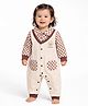 Little Surprise Box Cotton Knit Full Sleeves Placement Checked Romper - Brown