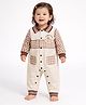 Little Surprise Box Cotton Knit Full Sleeves Placement Checked & Patch Detailed Romper - Brown