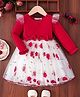 Mark & Mia Full Sleeves Fit & Flare Party Frock with Floral Embroidery - Red & White