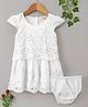 Fox Baby Cap Sleeves Frock With Bloomer - White