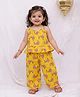 BownBee Pure Cotton Woven Sleeveless Floral Printed Top & Palazzo Set - Yellow