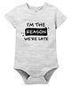 Zeezeezoo 100% Cotton Knit Half Sleeves Im The Reason We'Re Late Text Printed Onesie - White Melange