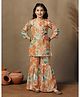 Fashion Dream Georgette Knit Three Fourth Sleeves Sea Life Printed Kurti & Sharara Set - Orange