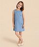 U.S. Polo Assn. Kids Cotton Woven Sleeveless Bow Applique Detailed Dress - Blue