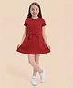 U.S. Polo Assn. Kids Cotton Woven Half Sleeves Bow Applique Detailed & Floral Embroidered Dress - Red