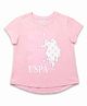 U.S. Polo Assn. Kids Cotton Knit Half Sleeves Brand Logo & Floral Printed Tee - Pink