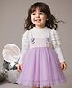 Mark & Mia Full Sleeves Frock with Frill & Floral Applique - Lavender