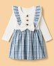 Mark & Mia Full Sleeves Fit & Flare Party Frock with Checked Design & Bow Applique - White & Blue