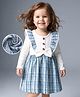 Mark & Mia Full Sleeves Fit & Flare Party Frock with Stripe Design & Bow Applique - White & Blue
