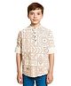 Charchit Cotton Woven Full Sleeves Geometric Embroidered Kurta Style Shirt - Cream