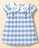 Babyhug Cotton Woven Half Sleeves Checked Frock With Floral Embroidery - White