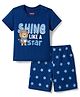 Babyhug Cotton Knit Half Sleeves Lion & Star Printed T-Shirt & Shorts Night Suit - Navy Blue