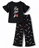 Pine Kids Cotton Knit Half Sleeves Text Printed T-Shirt & Pajama Night Suit - Black