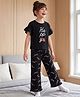 Pine Kids Cotton Knit Half Sleeves Text Printed T-Shirt & Pajama Night Suit - Black