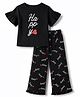 Pine Kids Cotton Knit Half Sleeves Text Printed T-Shirt & Pajama Night Suit - Black