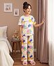 Pine Kids Cotton Knit Half Sleeves T-Shirt & Pyjama Co Ords Night Suit Text Print - Yellow