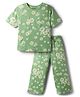 Pine Kids Cotton Knit Half Sleeves T-Shirt & Pyjama Co Ords Night Suit Floral Print - Green