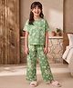 Pine Kids Cotton Knit Half Sleeves T-Shirt & Pyjama Co Ords Night Suit Floral Print - Green