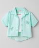 Kids Magic Cotton Knit Half Sleeves Top & Inner With Leaf Embroidery & Sequin Detailing - Turquiose