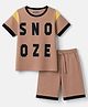 Pine Kids Cotton Knit Half Sleeves T-Shirt & Shorts Night Suit With Text Print - Brown