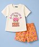 Pine Kids Cotton Knit Half Sleeves Bear Printed T-Shirt & Shorts Night Suit - Cream