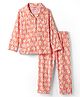 CUCUMBER Sinker Knit Full Sleeves Shirt & Pyjama Night Suit With Floral Print - Peach