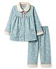 CUCUMBER Sinker Knit Full Sleeves Shirt & Pyjama Night Suit Elephant Print With Bow Applique - Light Blue
