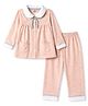 CUCUMBER Sinker Knit Full Sleeves Shirt & Pyjama Night Suit Floral Print With Bow Applique - Baby Pink