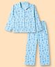 CUCUMBER Sinker Knit Full Sleeves Beach Theme Printed Co-Ords Shirt & Pyjama Night Suit - Light Blue