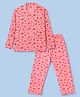 CUCUMBER Sinker Knit Full Sleeves Shirt & Pyjama Striped Co-Ord Night Suit With Heart Print - Pink